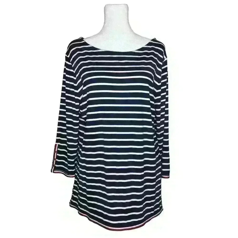 Tommy Hilfiger women's navy and white striped blouse 3/4 sleeve size large
